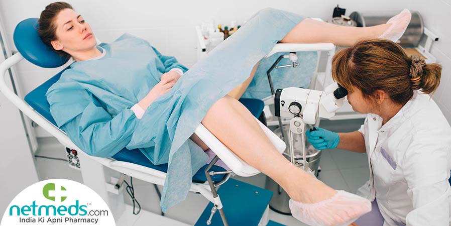 Doctor doing colposcopy for a patient