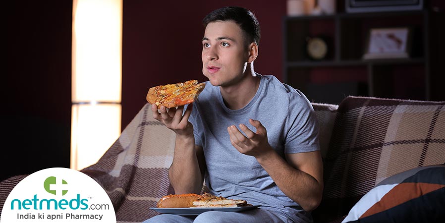 Eating pizza late at night