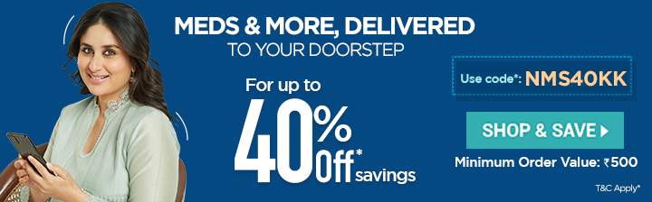 Use code NMS40KK & get up to 40% off on medicines online