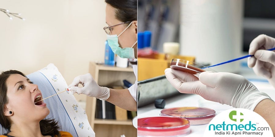 Patient undergoing throat culture test