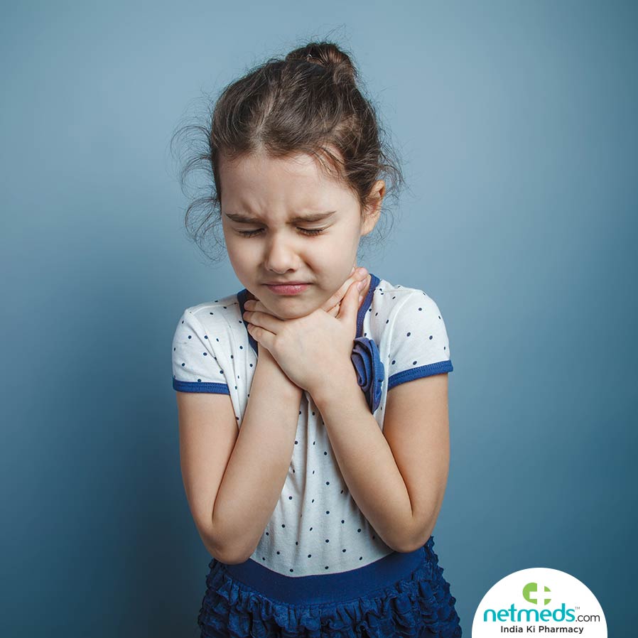 Girl with throat pain