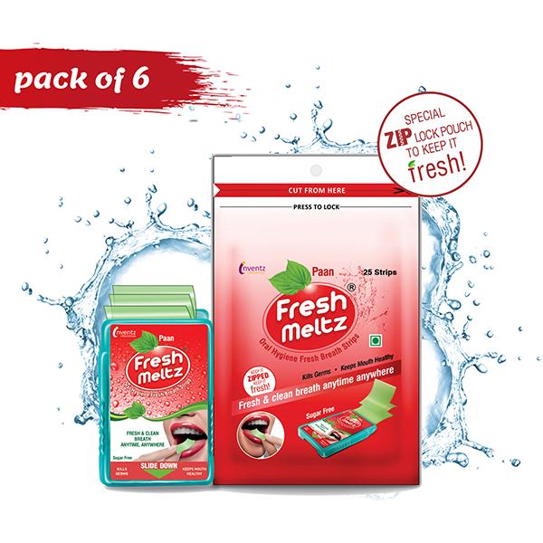 Inventz Fresh Meltz Sugar Free Oral Hygiene Fresh Breath Strip - Paan (Pack of 6 x 25's) - Mouth Refreshners