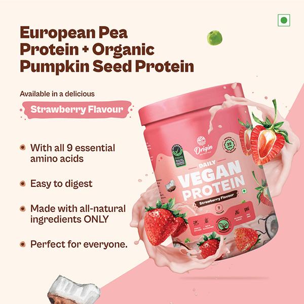 Origin Nutrition Vegan Protein Powder - Strawberry Flavour 290 g - Whey Proteins
