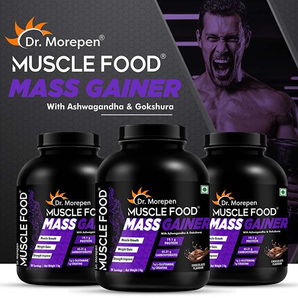 Dr. Morepen Muscle Food Mass Gainer Powder - Chocolate 3 kg - Workout Essentials
