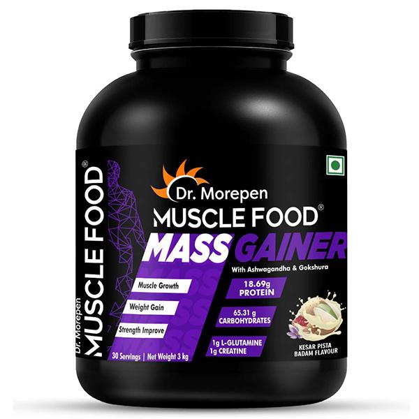 Dr. Morepen Muscle Food Mass Gainer Powder - Kesar Pista Badam 3 kg - Workout Essentials