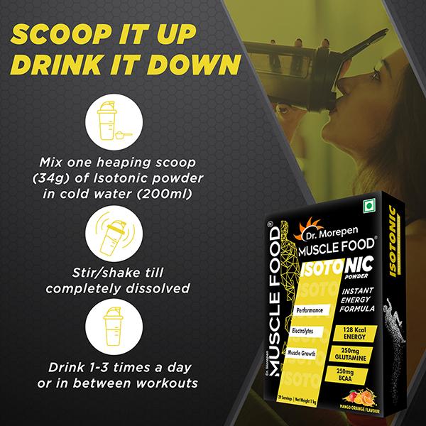 Dr. Morepen Muscle Food Isotonic Powder - Mango Orange 1 kg - Workout Essentials