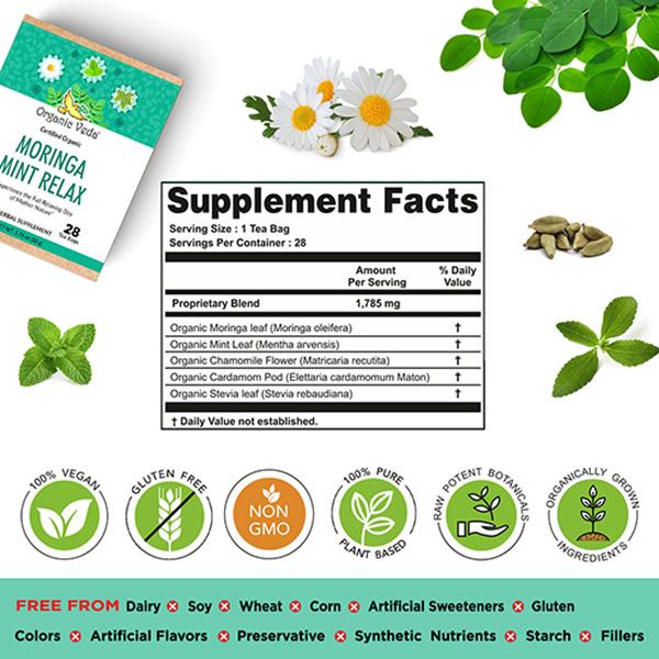 Organic Veda Moringa Mint Relax Tea Bags 28's - Teas