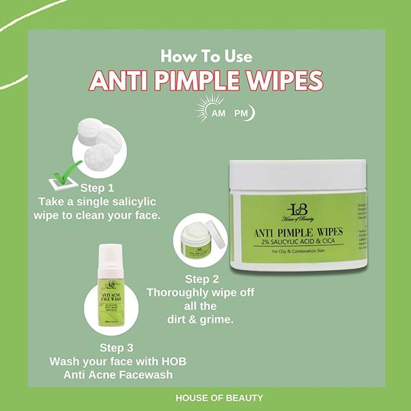 House of Beauty ANTI PIMPLE WIPES with 2% SALICYLIC ACID & CICA (55 PADS) 55's - Facial Wipes & Tissues