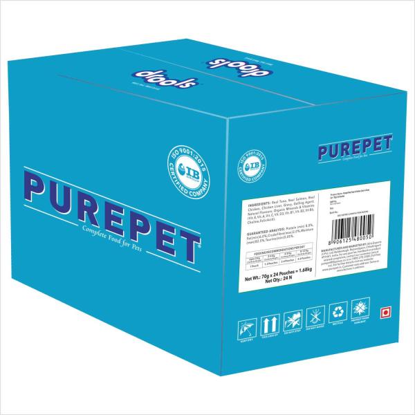 Purepet Wet Cat Food, Real Chicken and Chicken Liver in Gravy, 24 Pouches (24 x 70g) 1600 gm - Petfood