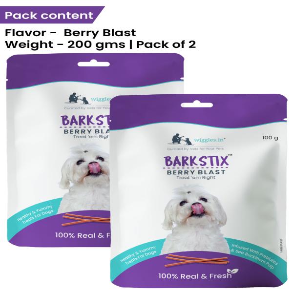 Wiggles Barkstix Dog Treats Berry Blast (Pack of 2*100gm) 1's - Petfood