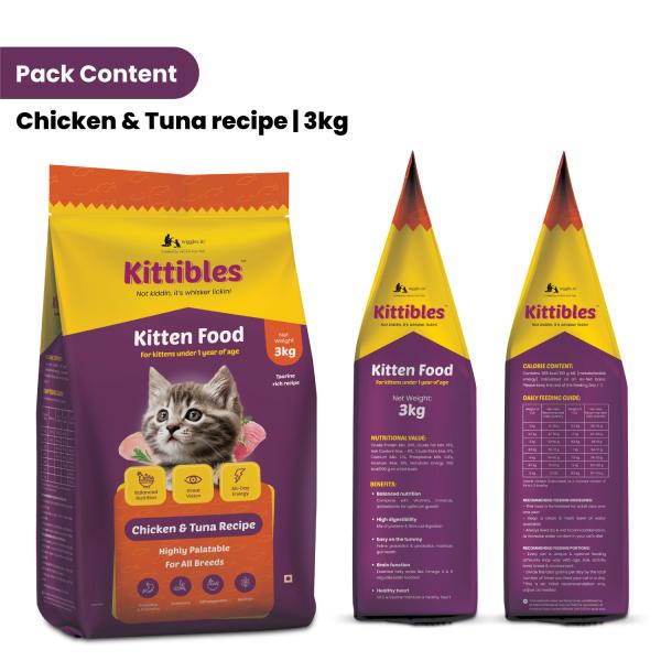 Wiggles Kittibles Kitten Baby Cats Food Dry Chicken Tuna Fish Recipe 3000 gm - Petfood
