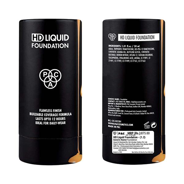 PAC HD Liquid Foundation Flawless Finish Buildable Coverage formula Last Upto 12 Hours 1.2 30ml - Foundation