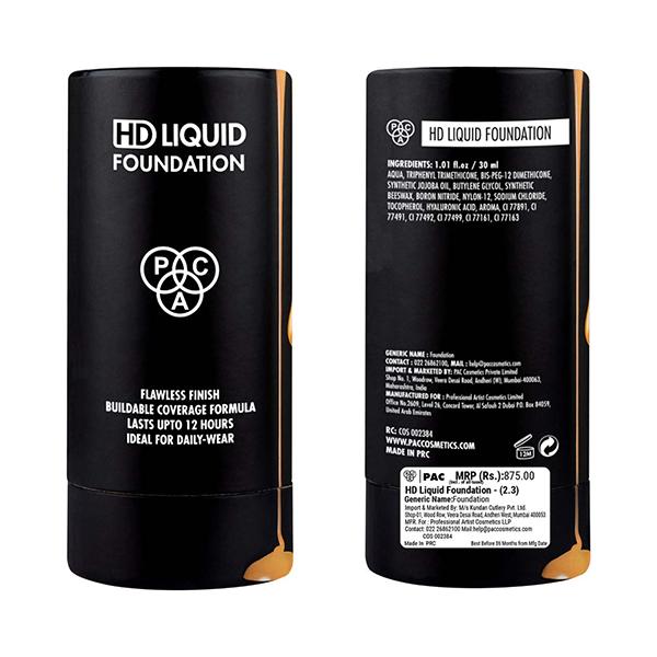 PAC HD Liquid Foundation Flawless Finish Buildable Coverge formula Lasts Upto 12 Hours Jdeal for Daily-Wear 2.3 30ml - Foundation
