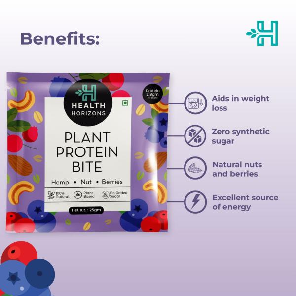 Health Horizons Plant Protein Bites - Cranberry & Blueberry Flavour (Pack of 12 x 25 gm) 1's - General Health