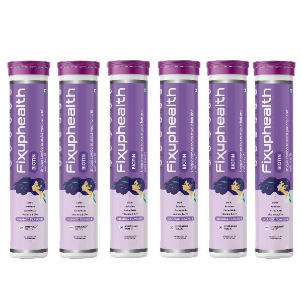 Netmeds | FixUpHealth Biotin Effervescent Tablet - Orange Flavour (Pack of 6 x 20s) 1's