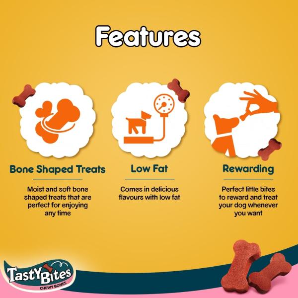 Pedigree Tasty Bites Chewy Bones - Chicken & Smoke Flavor (Pack of 50 gm x 12) 1's - Petfood