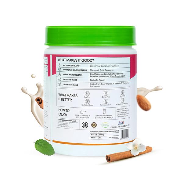 OZiva Protein and Herbs Powder for Weight Control - Vanilla Almond 500 gm - Weight Gain