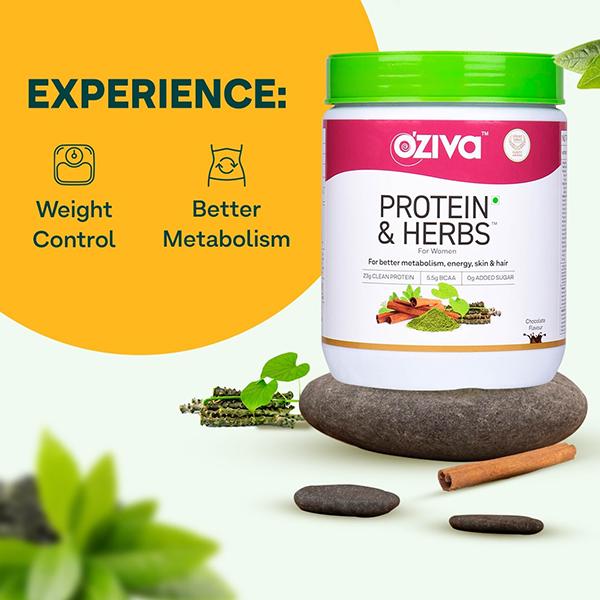 OZiva Protein and Herbs Powder for Weight Control - Vanilla Almond 500 gm - Weight Gain