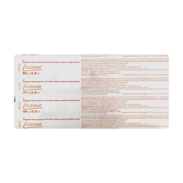 Clexane 80mg Injection(Pfs) 2X0.8ml - Blood Clot-Ant