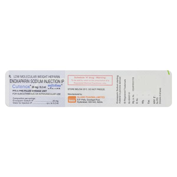 Cutenox 20mg Injection 0.2ml - Blood Clot-Ant