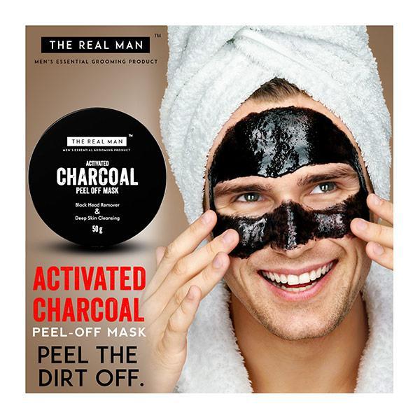 The Real Man Black Head Remover & Deep Skin Cleansing Charcoal Peel Off Mask 50 gm - Masks & Peels