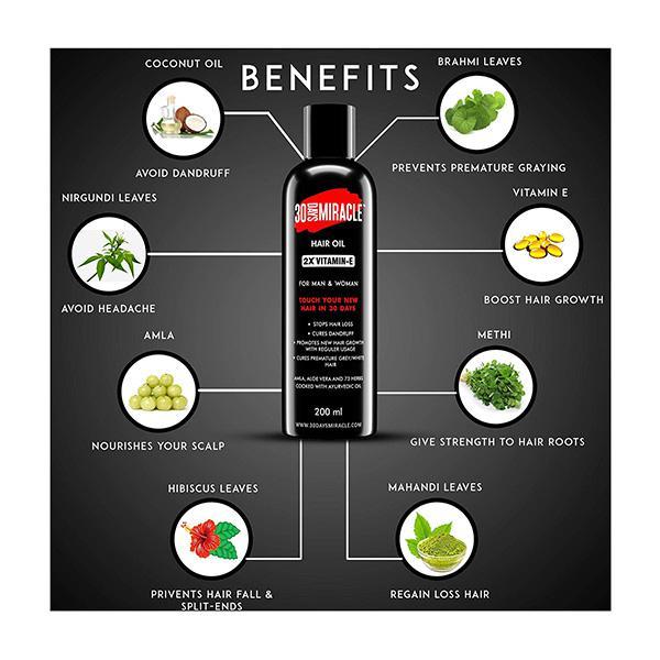 30 Days Miracle 2X Vitamin-E Hair Oil for Men & Women 200 ml - Hair Oils