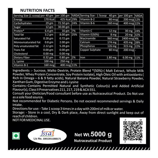 FB Nutrition FBN Mass Weight Management Powder - Strawberry Banana Flavour 5 kg - Weight Gain