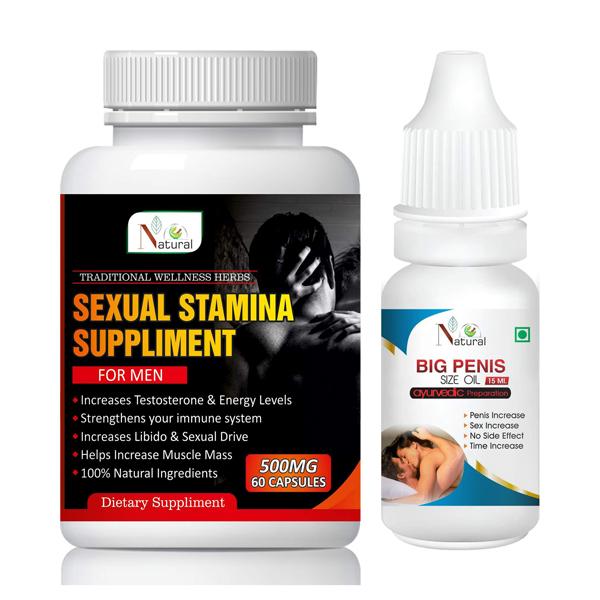 Natural Sexual Stamina Supplement Capsule 60's (For Men) + Big Penis Size Oil 15 ml - Sexual Healthcare