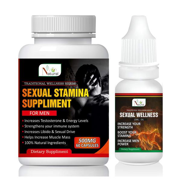 Natural Sexual Stamina Supplement Capsule 60's (For Men) + Sexual Wellness Oil 15 ml - Sexual Healthcare