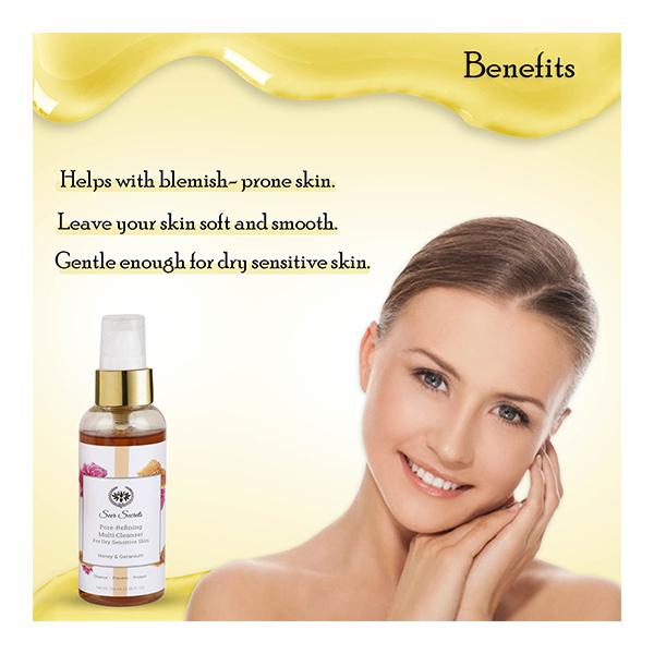 Seer Secrets Pore-Refining Multi Cleanser for Dry Sensitive Skin - Honey & Geranium 100 ml - Face Wash & Cleansers