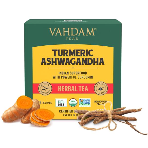 Vahdam Turmeric Ashwagandha Herbal Tea Infusion Bags 15's - Ashwagandha