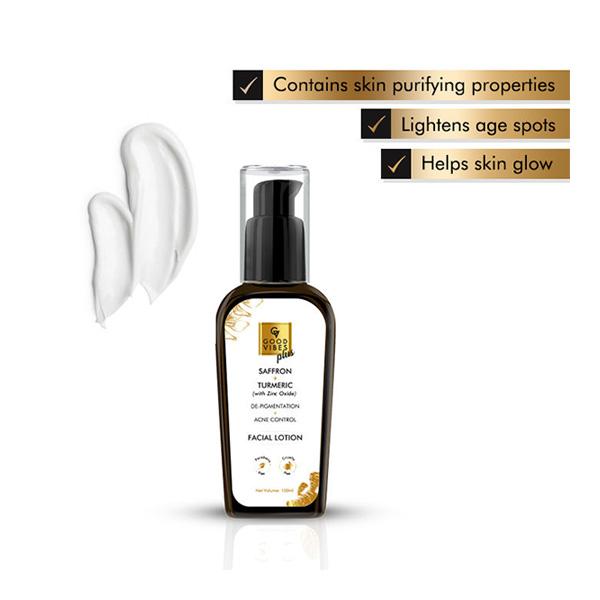 Good Vibes Plus De-PiGMentation + Acne Control Facial Lotion - Saffron + Turmeric with Zinc Oxide 100 ml - Face Scrubs