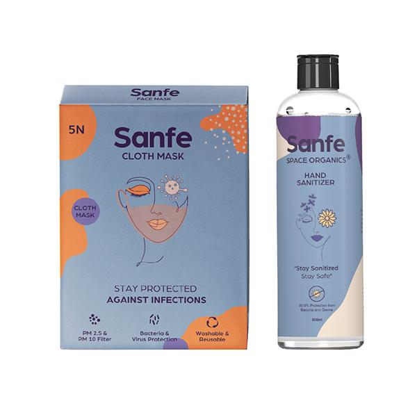 Netmeds | Sanfe Safety & Comfort Combo Pack (Sanfe Cloth Mask + Sanfe Space Organics Hand Sanitizer 500 ml)