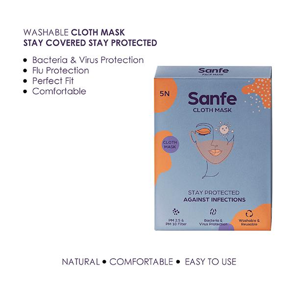 Sanfe Safety & Comfort Combo Pack (Sanfe Cloth Mask + Sanfe Space Organics Hand Sanitizer 500 ml) - Face Mask