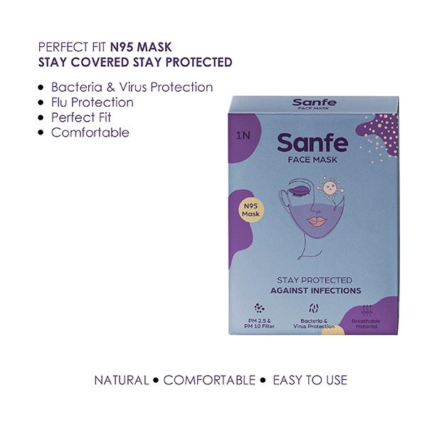 Sanfe Breathe Safe Combo Pack (Sanfe N95 Face Mask + Sanfe Space Organics Hand Sanitizer 500 ml) - Face Mask