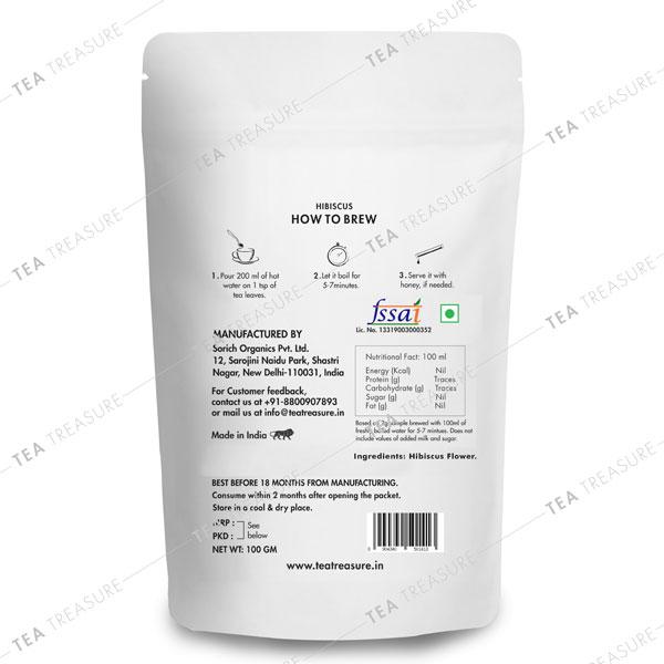 Tea Treasure Caffeine Free Tea Leaves - Hibiscus 100 gm (Pouch) - Teas