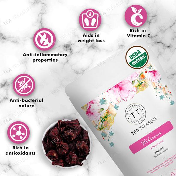 Tea Treasure Caffeine Free Tea Leaves - Hibiscus 100 gm (Pouch) - Teas
