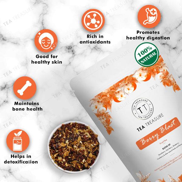 Tea Treasure Fruit Tea Leaves - Berry Blast 50 gm (Pouch) - Teas