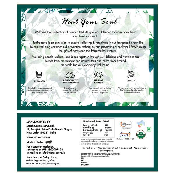 Tea Treasure Green Tea Bag - Super Mint 18's - Teas