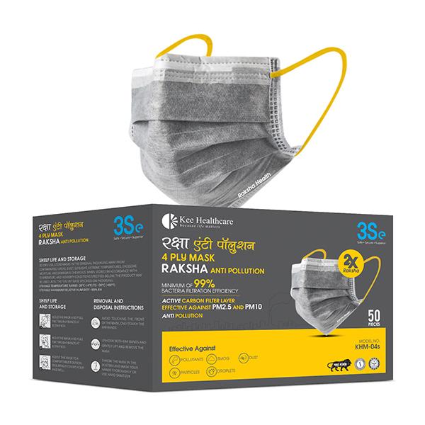 3se Raksha 4 Ply Anti Pollution Mask (KHM-04S) 50's - Face Mask