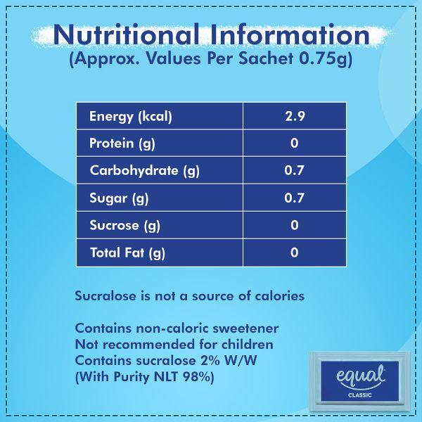 Equal Classic Zero Calorie Sweetener Sachet 100's - Sweeteners