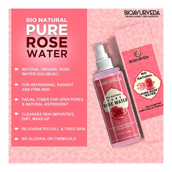 Bioayurveda Bio Natural Pure Rose Water 200 ml - Toners