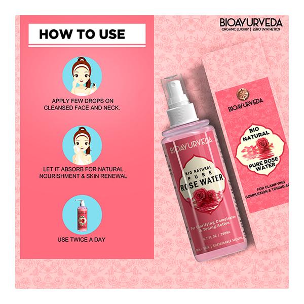 Bioayurveda Bio Natural Pure Rose Water 200 ml - Toners