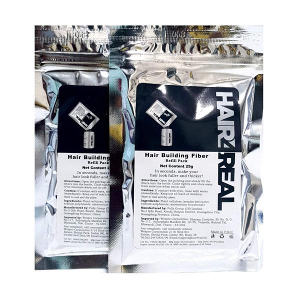 Hair4Real Hair Building Fiber Powder - Dark Brown (Pack of 2 X 25 ml) - Powder