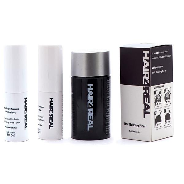 Hair4Real Dark Brown Hair Building Fiber Powder 12 gm + Hair4Real Magic Hair Locking Spray 30 ml - Hair Perms & Texturizers