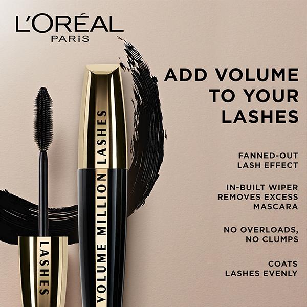 L'Oreal Paris Volume Million Lashes Mascara, Washable, Black 9.2 Gm - Mascaras