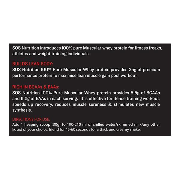 SOS Nutrition Muscular Whey Protein Powder - Strawberry Flavour 2 lb - Whey Proteins