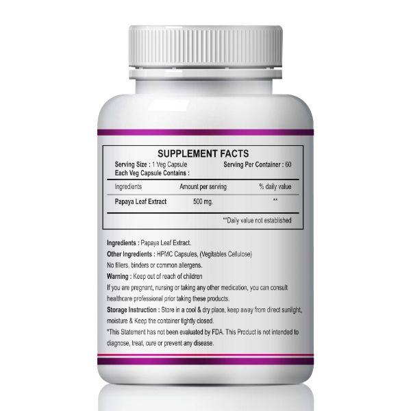 Riffway Papaya Leaf 500 mg Capsule 60's - Pure Herbs