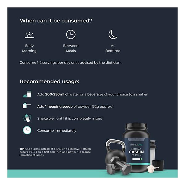Nutrabay Pure Micellar Casein Protein Isolate - Unflavoured 1 kg - Whey Proteins