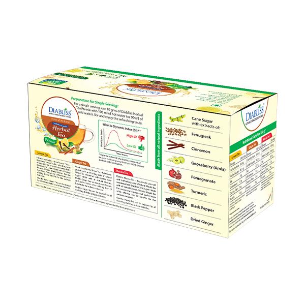 Diabliss Diabetic Friendly Herbal Tea Sachet - Lemon Ginger Masala Chai (Pack of 30 x 10 gm) - Herbal/Green Teas